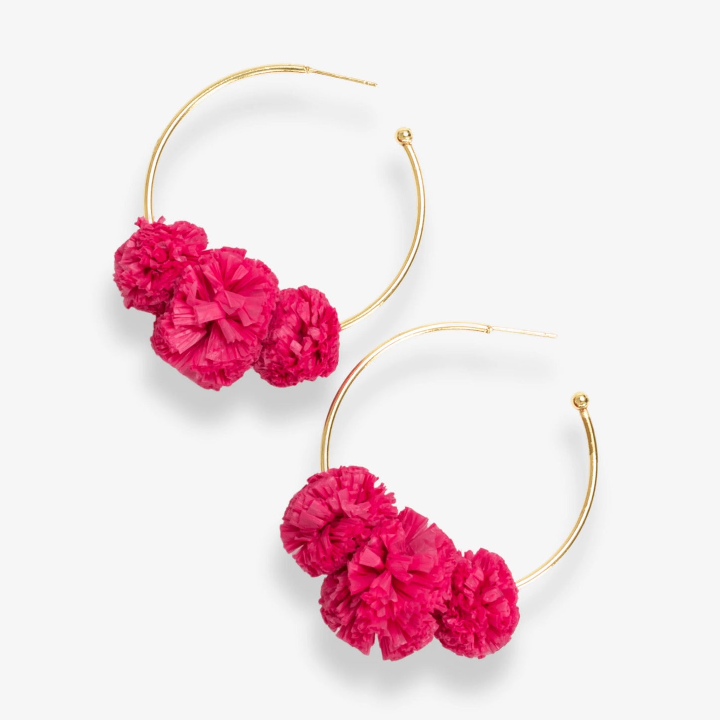 Rita Raffia Poms Hoop Earrings Hot Pink by Ink + Alloy at Confetti Gift and Party