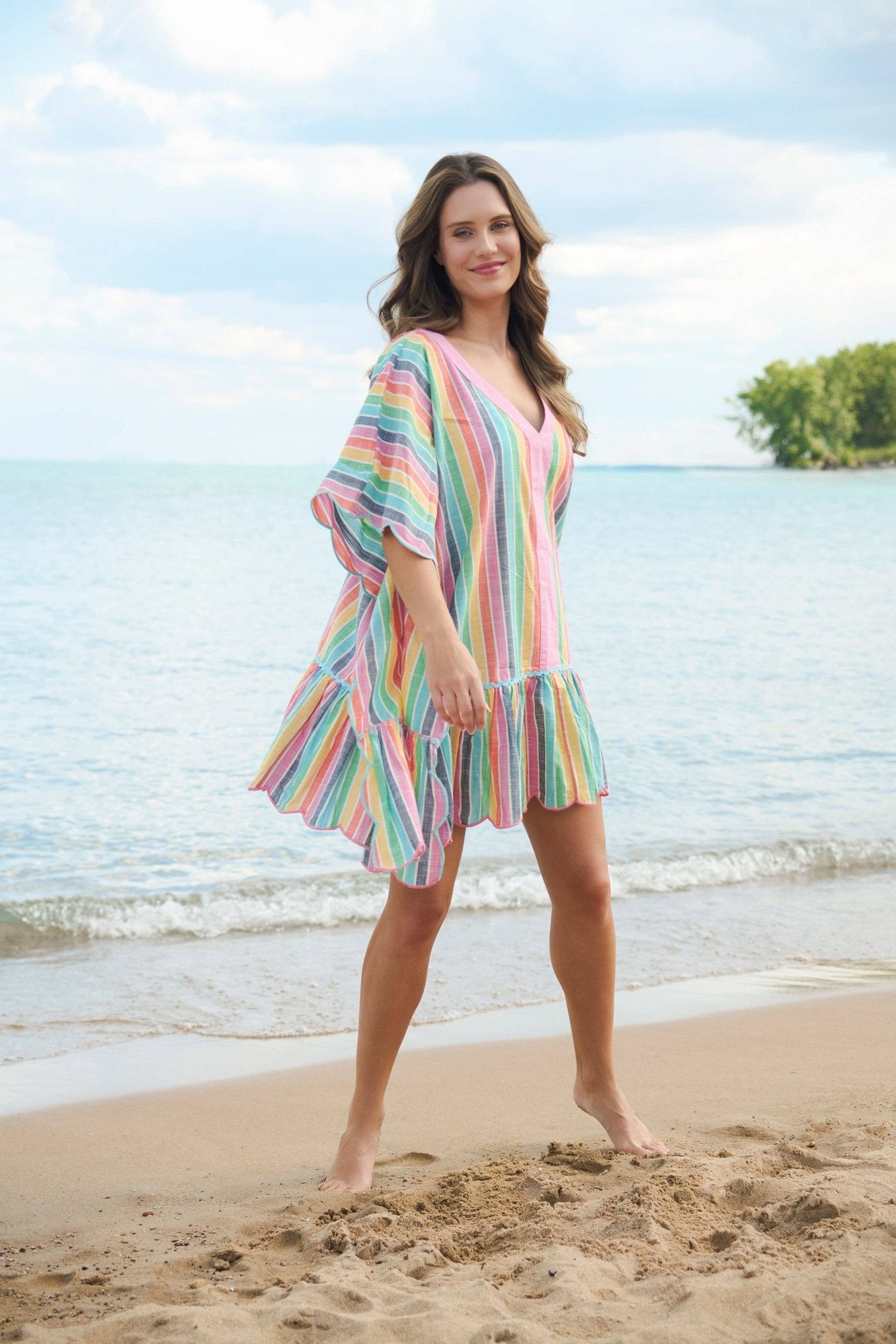 Rosalia Mini Caftan – Multi Colorful Stripe Cover - Up by Shiraleah at Confetti Gift and Party Tuscaloosa Alabama