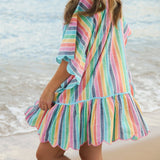 Rosalia Mini Caftan – Multi Colorful Stripe Cover - Up by Shiraleah at Confetti Gift and Party Tuscaloosa Alabama