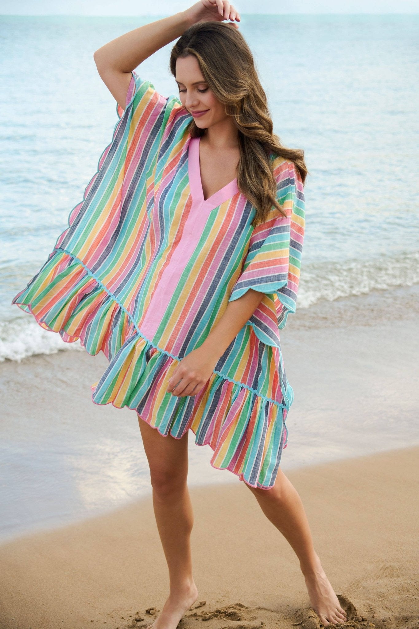 Rosalia Mini Caftan – Multi Colorful Stripe Cover - Up by Shiraleah at Confetti Gift and Party Tuscaloosa Alabama