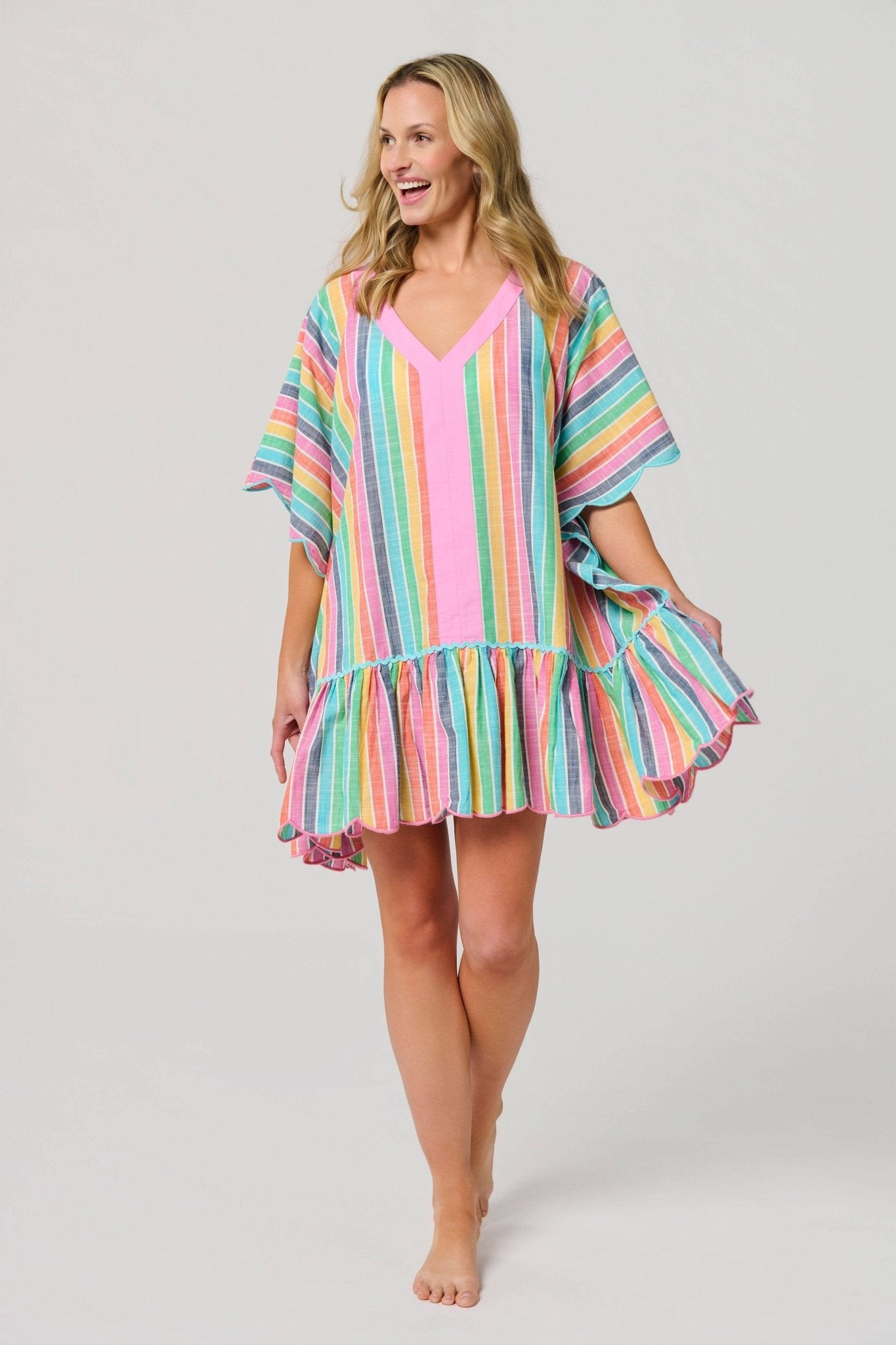 Rosalia Mini Caftan – Multi Colorful Stripe Cover - Up by Shiraleah at Confetti Gift and Party Tuscaloosa Alabama