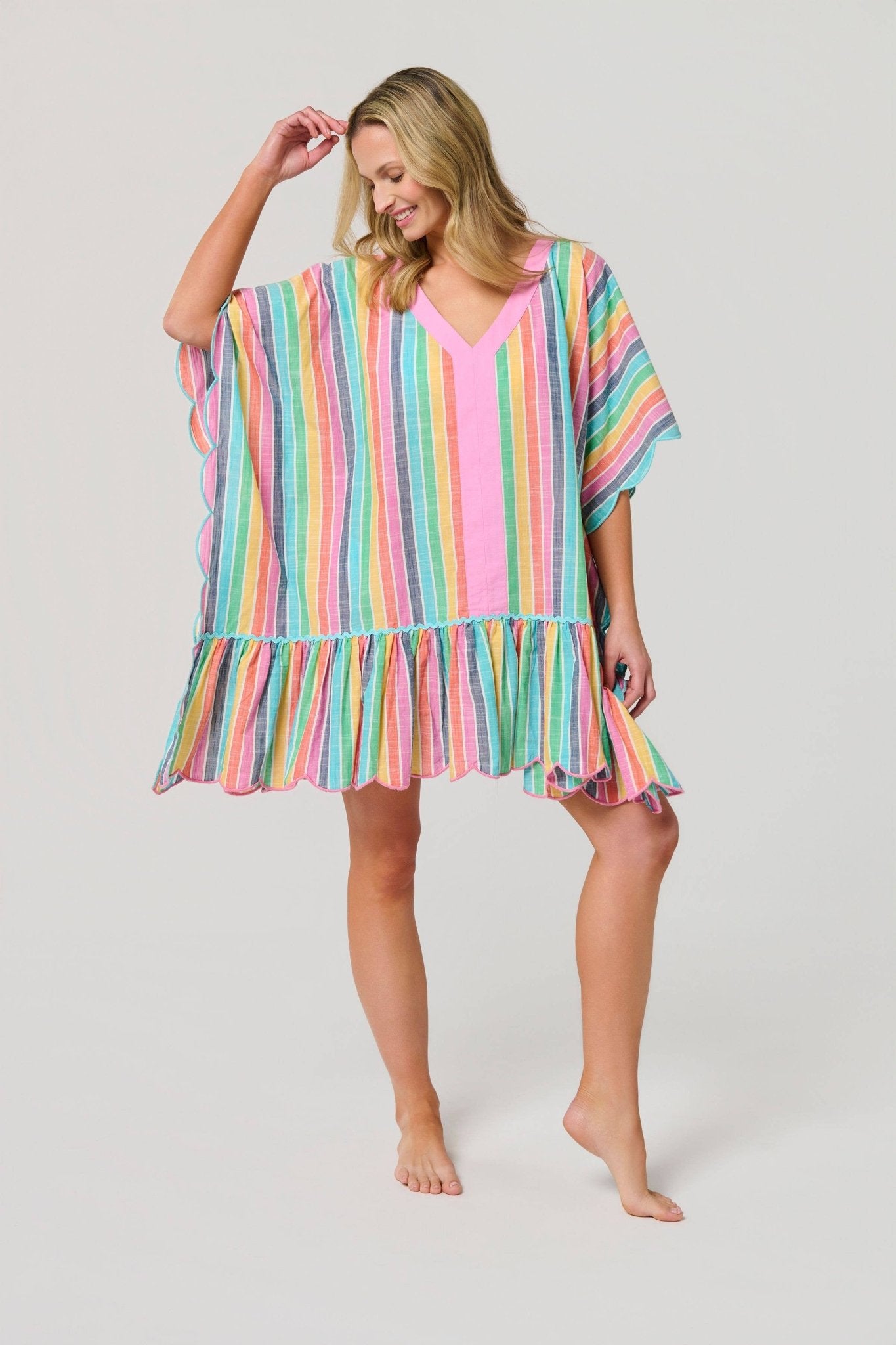 Rosalia Mini Caftan – Multi Colorful Stripe Cover - Up by Shiraleah at Confetti Gift and Party Tuscaloosa Alabama