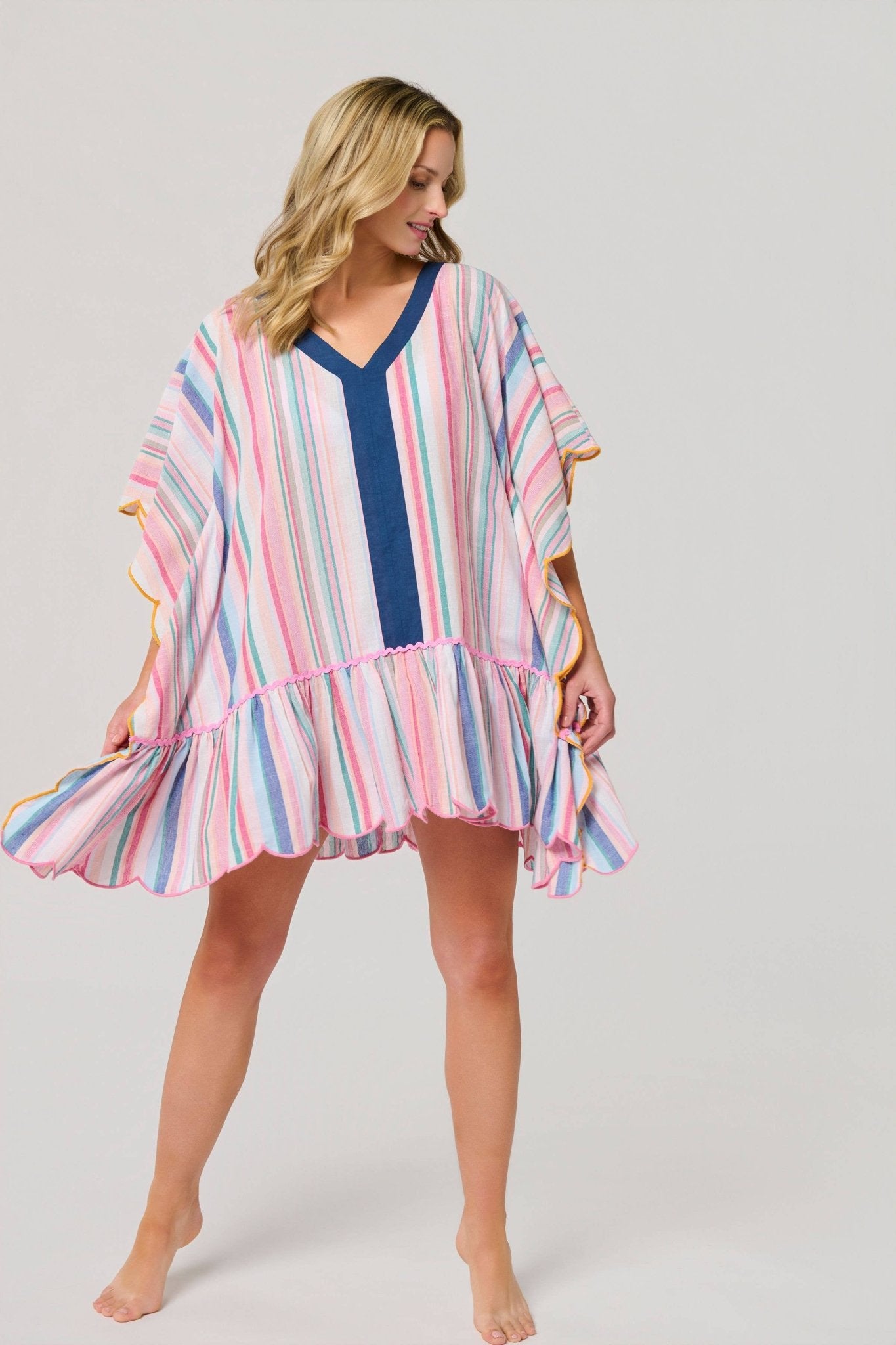 Rosalia Mini Caftan – Pink Colorful Stripe Cover - Up by Shiraleah at Confetti Gift and Party Tuscaloosa Alabama