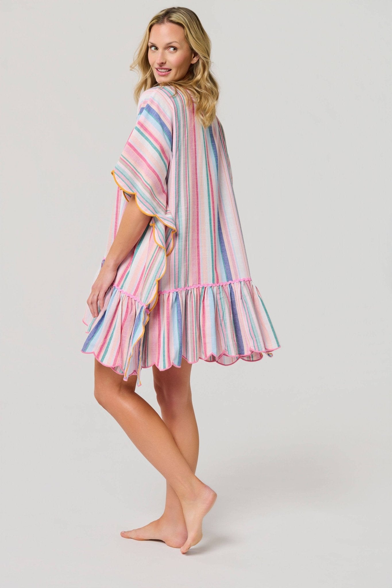 Rosalia Mini Caftan – Pink Colorful Stripe Cover - Up by Shiraleah at Confetti Gift and Party Tuscaloosa Alabama