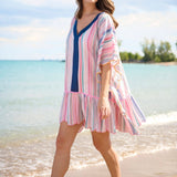 Rosalia Mini Caftan – Pink Colorful Stripe Cover - Up by Shiraleah at Confetti Gift and Party Tuscaloosa Alabama