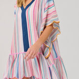 Rosalia Mini Caftan – Pink Colorful Stripe Cover - Up by Shiraleah at Confetti Gift and Party Tuscaloosa Alabama