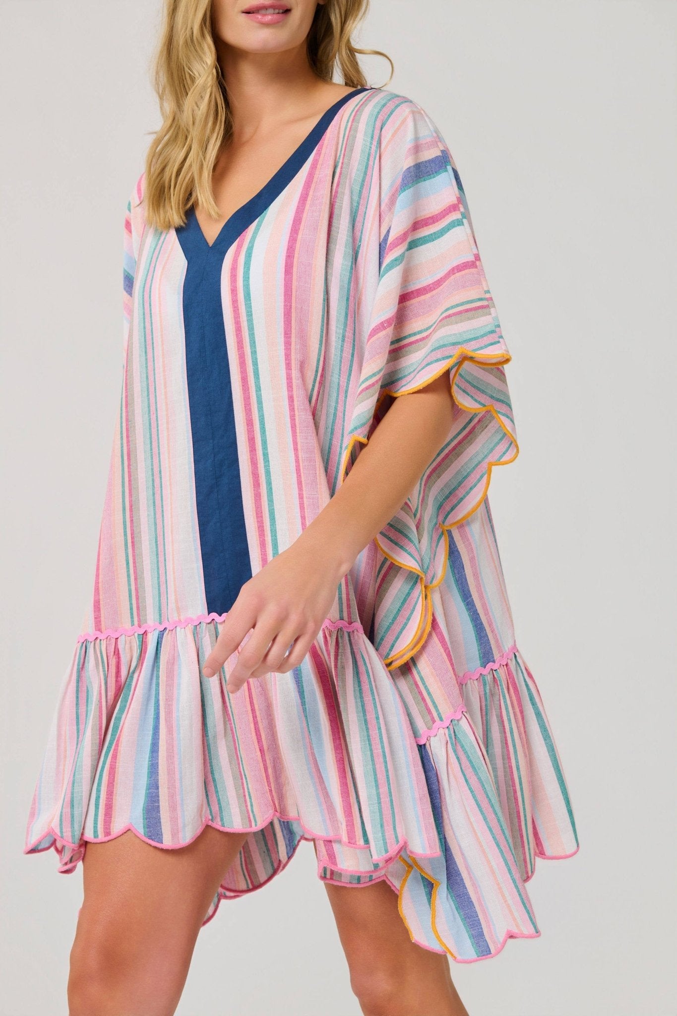 Rosalia Mini Caftan – Pink Colorful Stripe Cover - Up by Shiraleah at Confetti Gift and Party Tuscaloosa Alabama