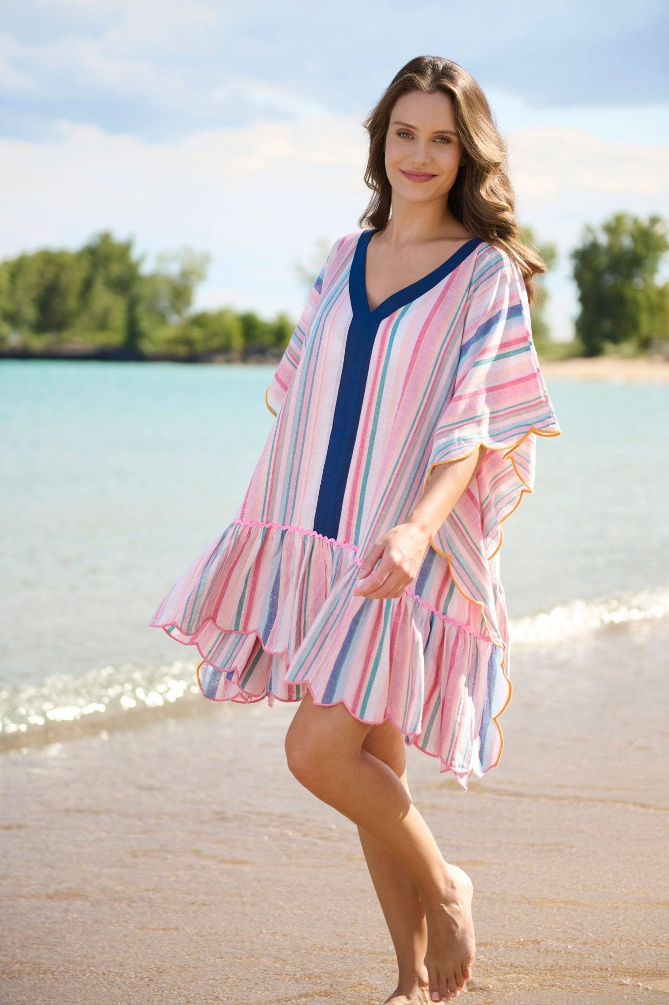Rosalia Mini Caftan – Pink Colorful Stripe Cover - Up by Shiraleah at Confetti Gift and Party Tuscaloosa Alabama