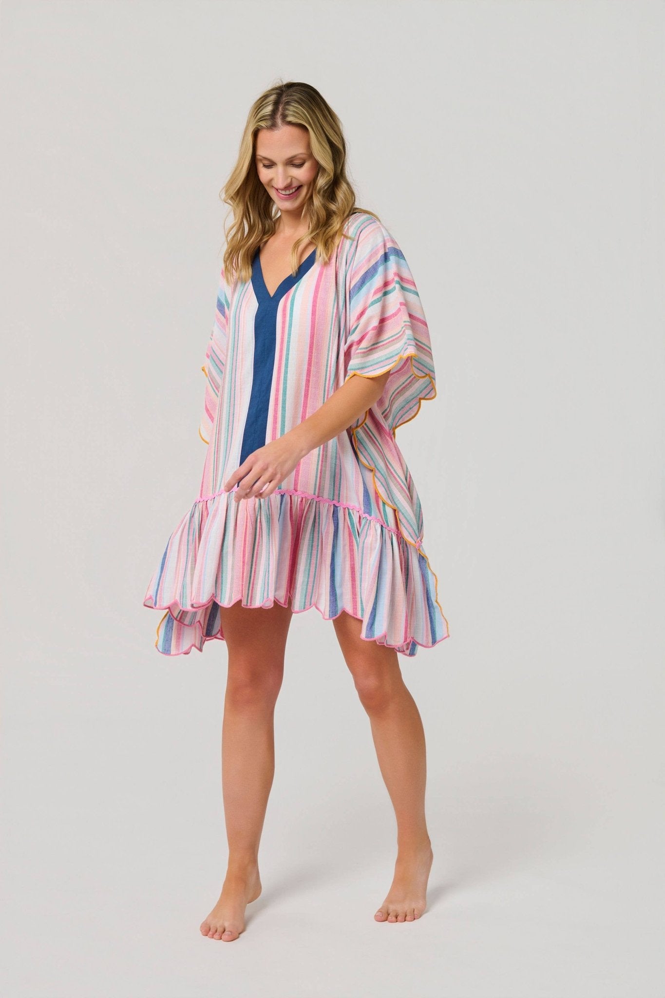 Rosalia Mini Caftan – Pink Colorful Stripe Cover - Up by Shiraleah at Confetti Gift and Party Tuscaloosa Alabama