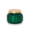 Capri Blue Royal Gem Volcano Twist Signature Jar Candle in emerald green glass with gold lid, 19 oz