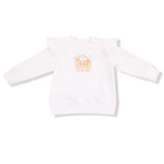 White ruffle sweatshirt with pumpkin pie embroidery and “Cutie Pie” text