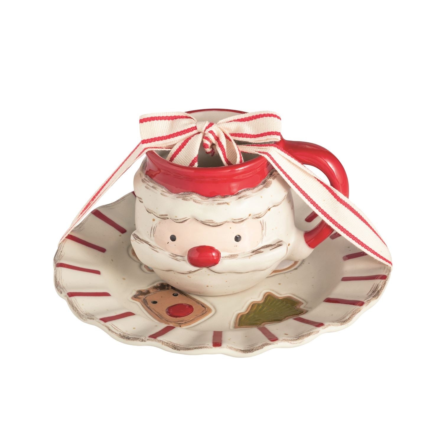 Santa mug and cookie plate gift set with ribbon tie