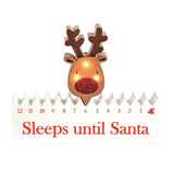 Wooden reindeer countdown block with light-up nose and numbered slots from 25 to 1