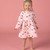 Pink girls’ sweatshirt dress with Santa face print and long sleeves
