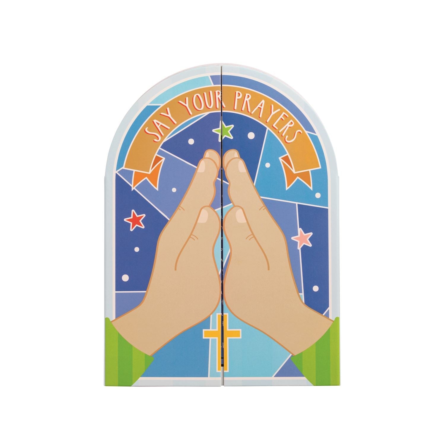 Say Your Prayers fold-out board book with cross window design and music feature