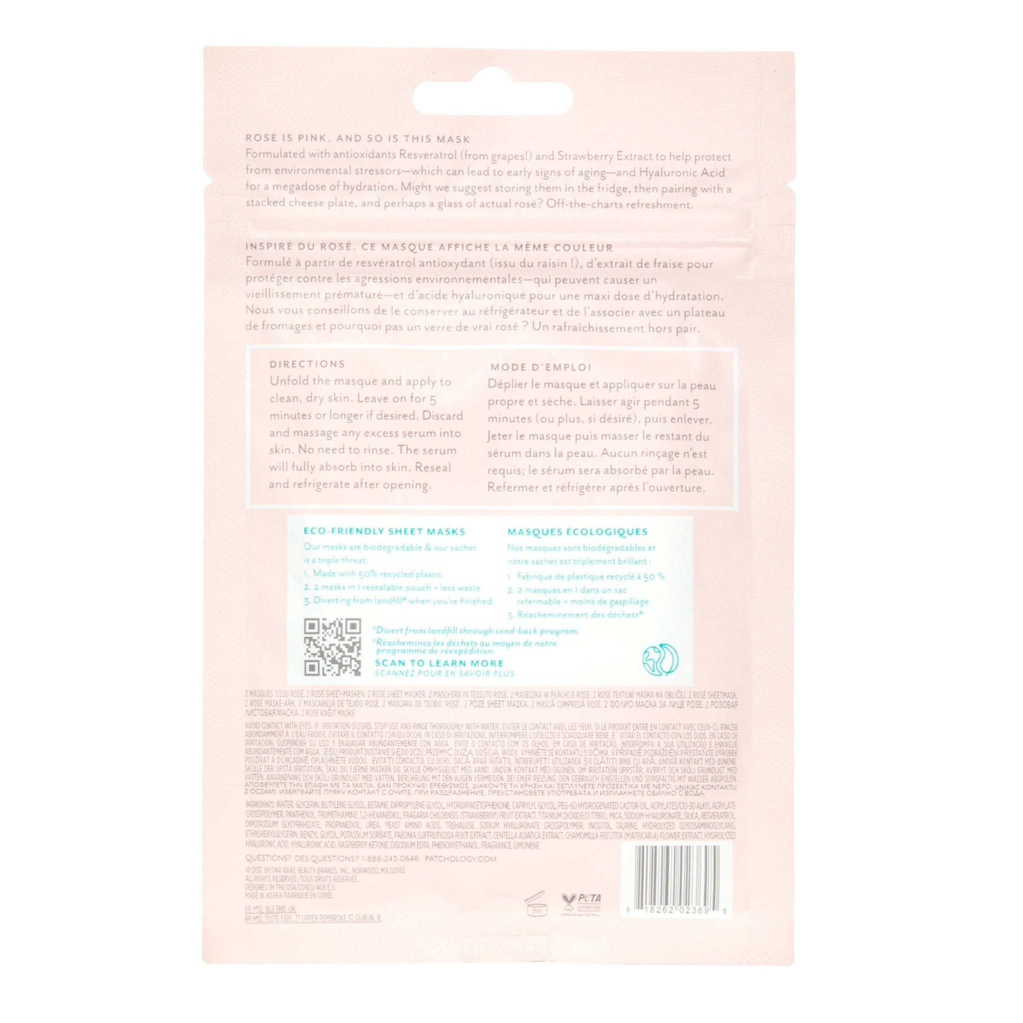 Patchology Serve Chilled Rosé Hydrating Sheet Masks 2 Pack for glowing, refreshed skin