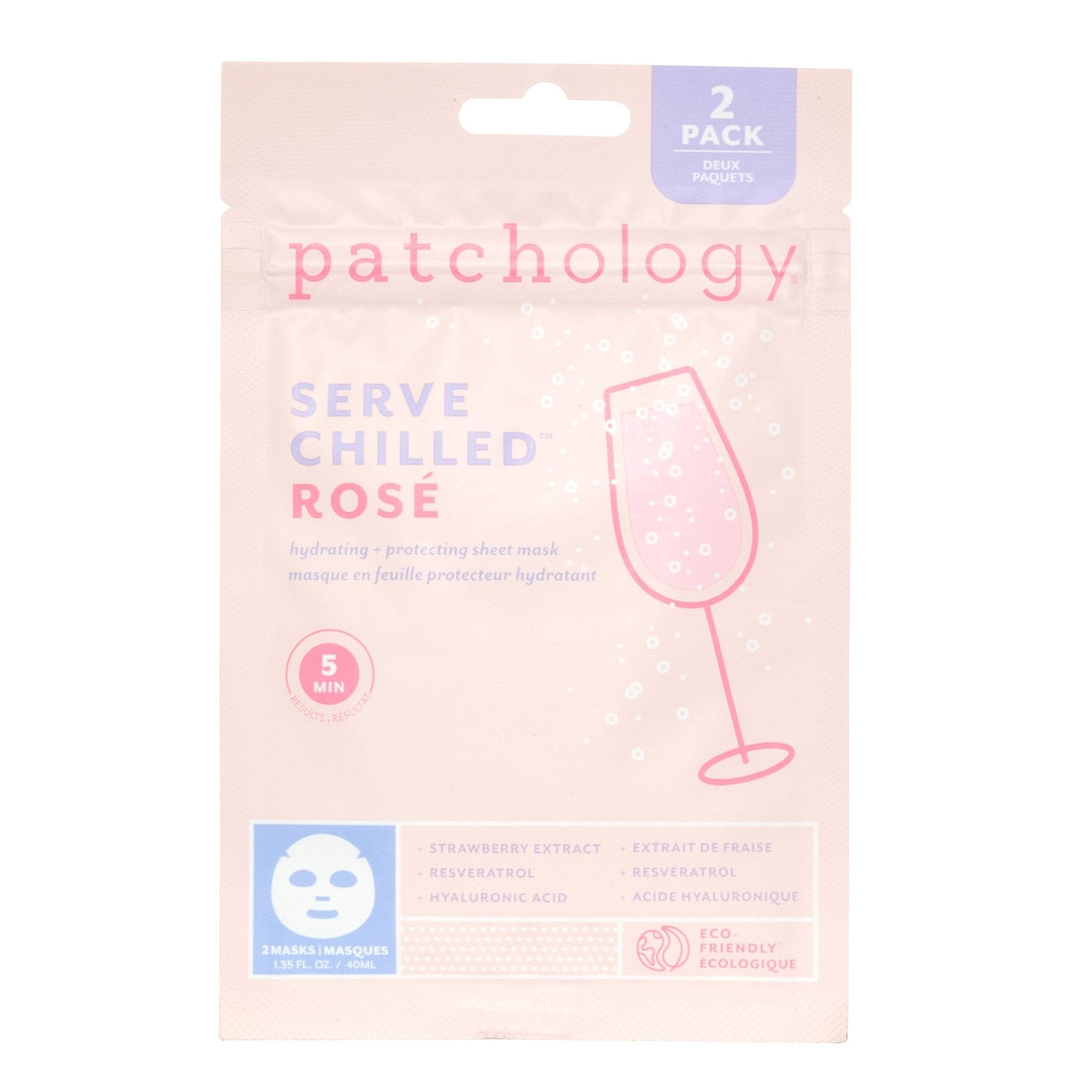 Patchology Serve Chilled Rosé Hydrating Sheet Masks 2 Pack for glowing, refreshed skin