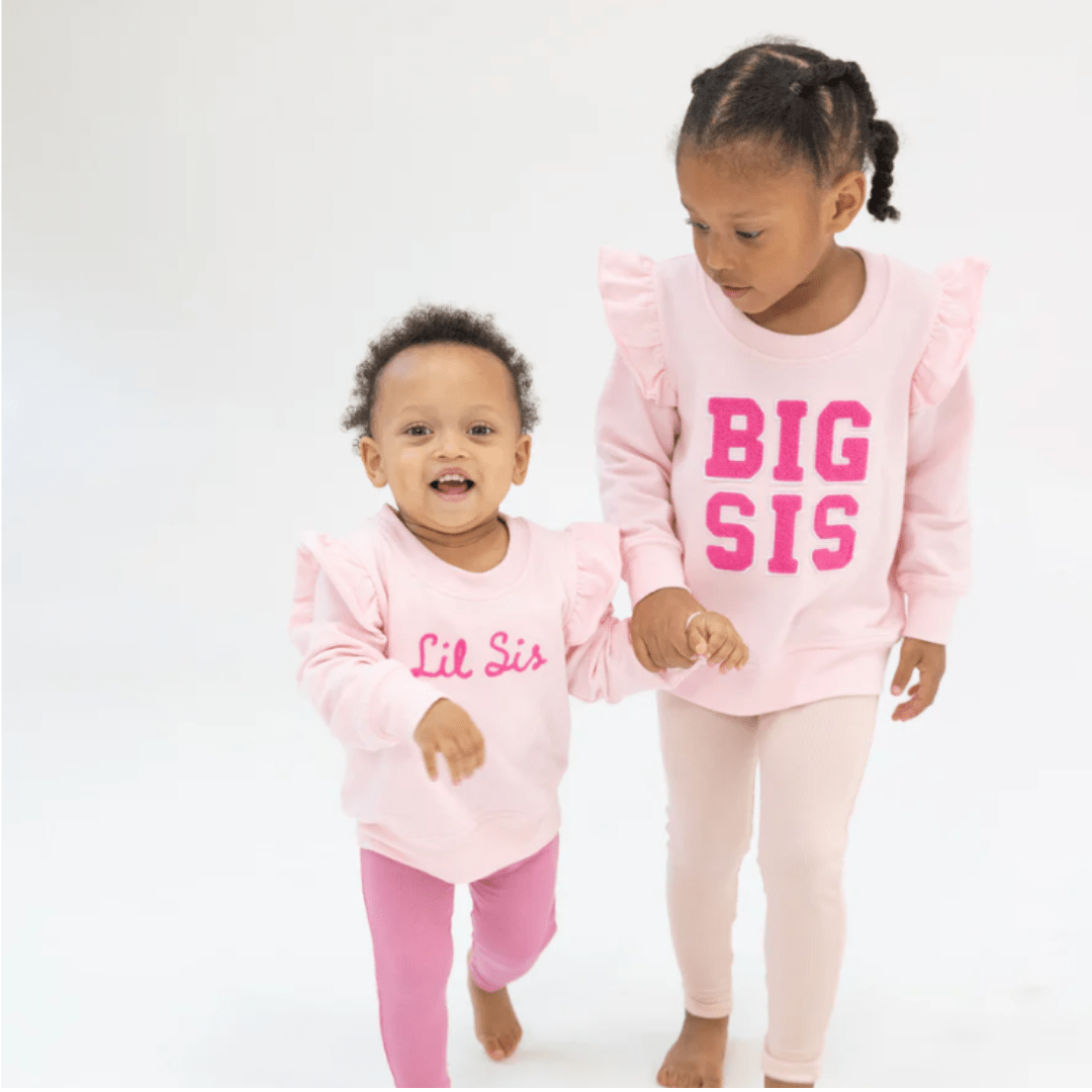 Sibling Lil' Sis Pink French Terry Sweatshirt by Angel Dear at Confetti Gift and Party Tuscaloosa Alabama