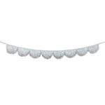 Silver and iridescent scalloped tinsel garland with glitter ribbon for Christmas decorating