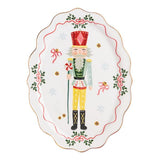 Hand-painted small nutcracker Christmas platter with scalloped edge