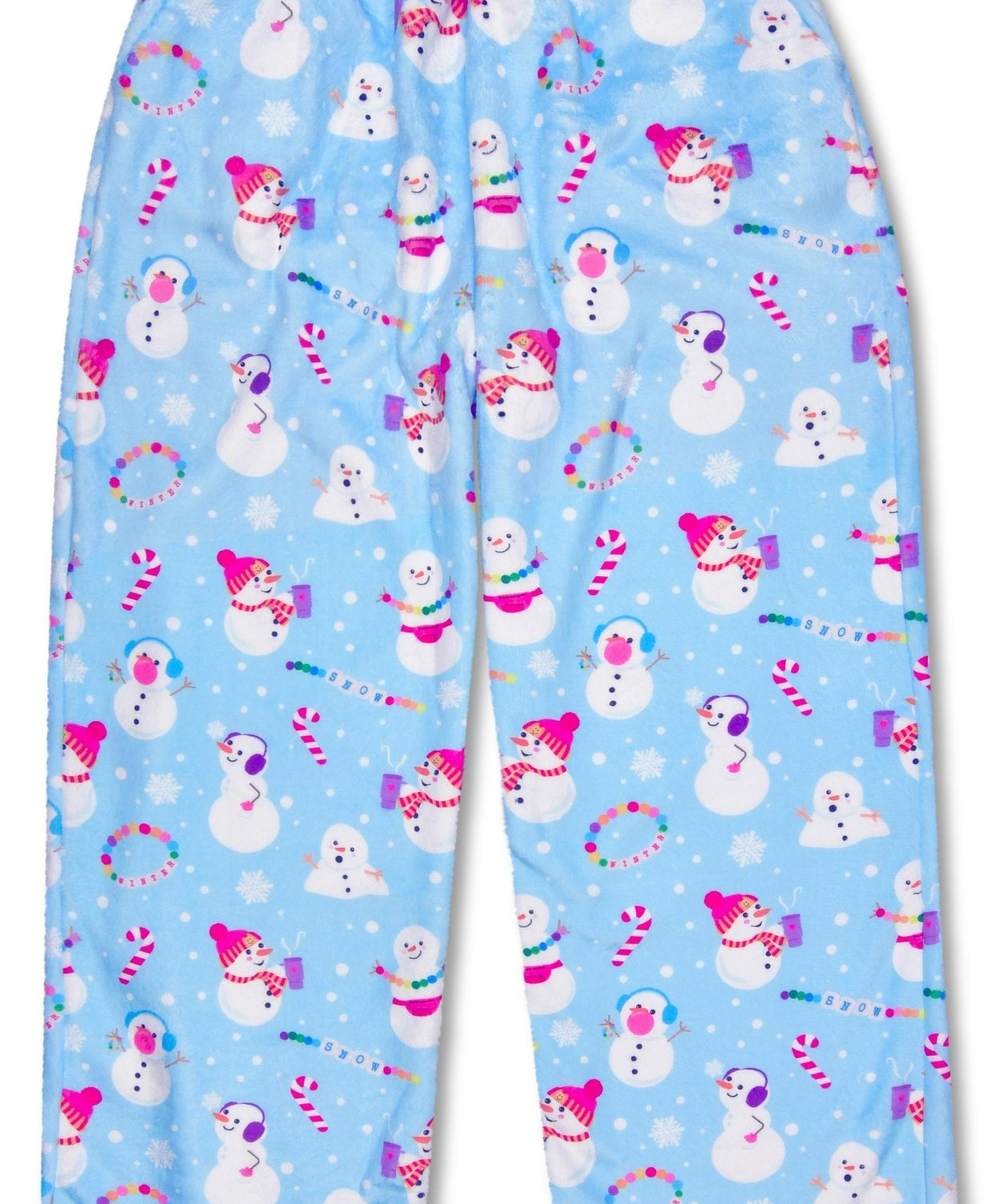 Children’s Corey Paige Snow Days plush pants with multicolor holiday , front pockets, and elastic waistband.