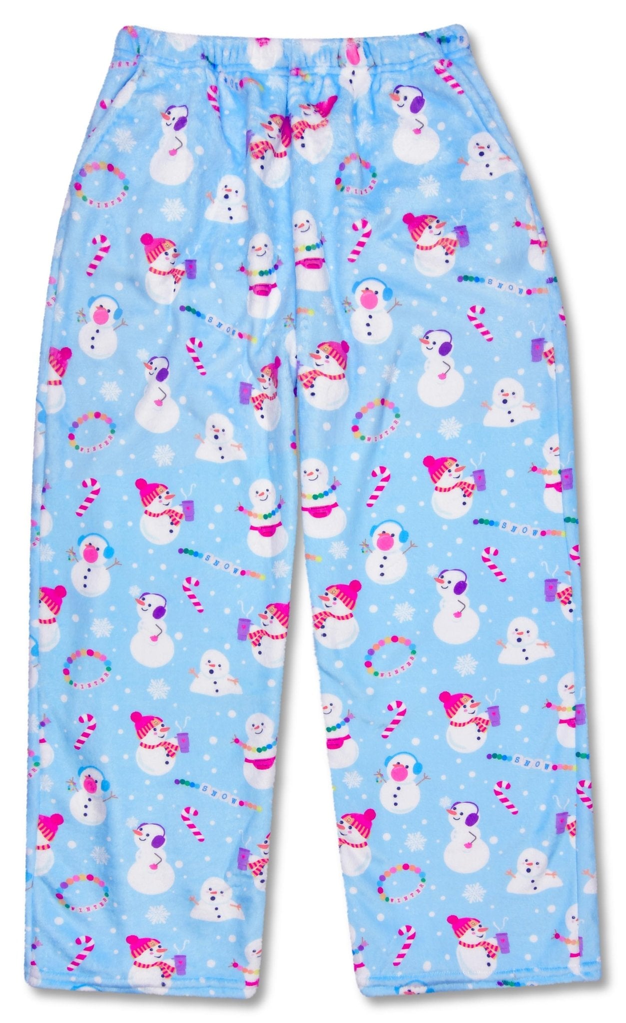 Children’s Corey Paige Snow Days plush pants with multicolor holiday , front pockets, and elastic waistband.