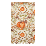 Fall-themed scalloped guest towel with watercolor pumpkin and foliage design