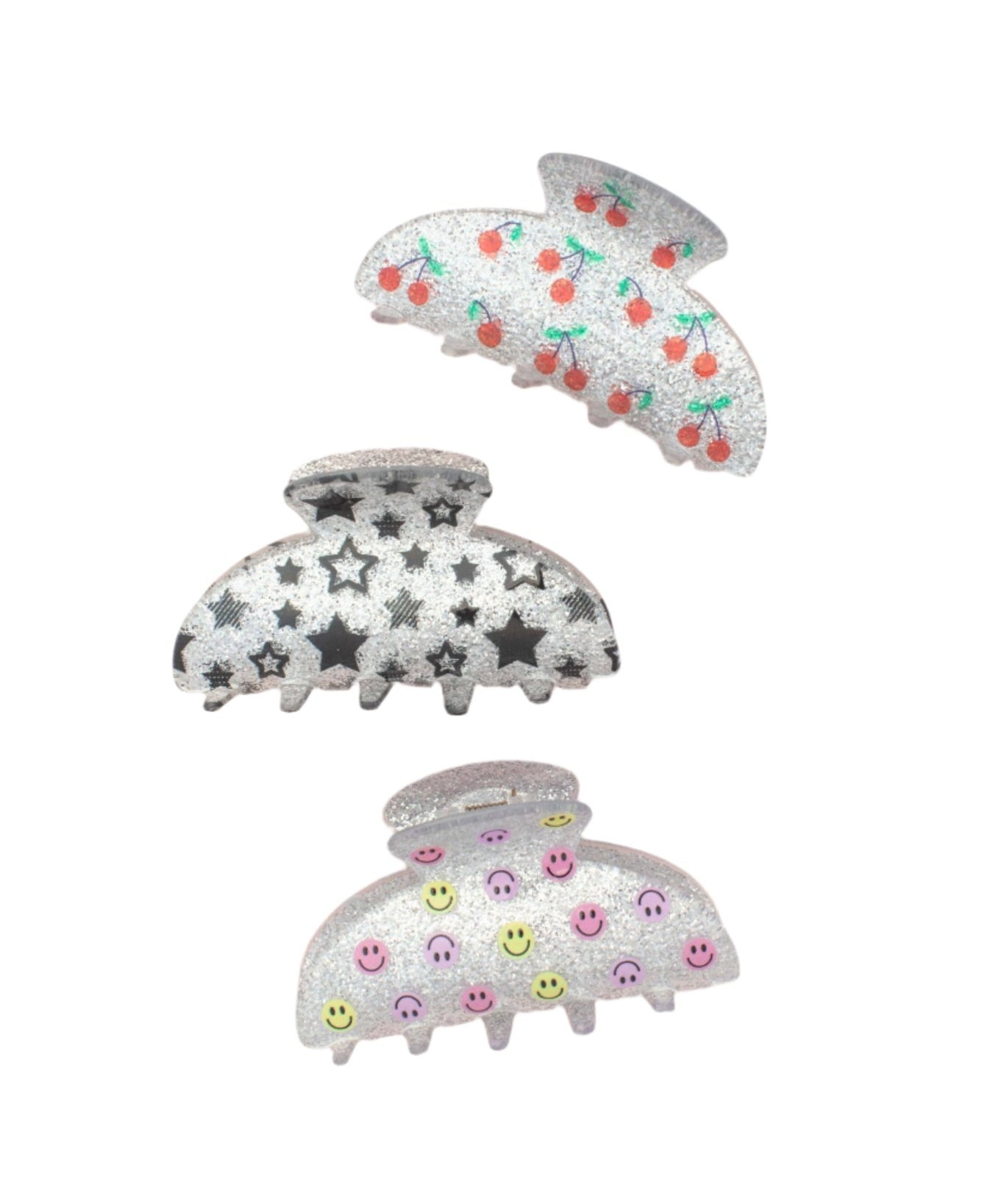 Space 46 Wholesale - Glitter Smiley Face Star Cherry Clip Hair Claw by Space 46 Wholesale at Confetti Gift and Party Tuscaloosa Alabama