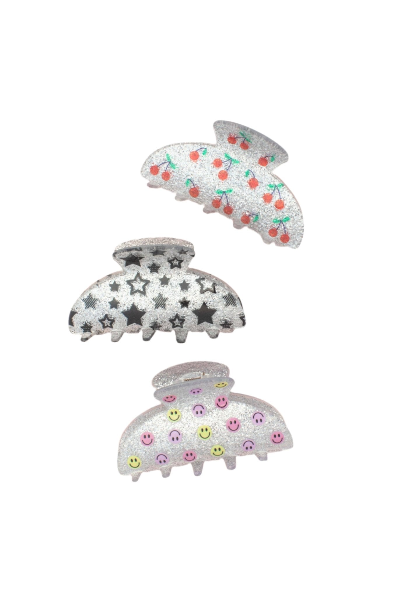 Space 46 Wholesale - Glitter Smiley Face Star Cherry Clip Hair Claw by Space 46 Wholesale at Confetti Gift and Party Tuscaloosa Alabama