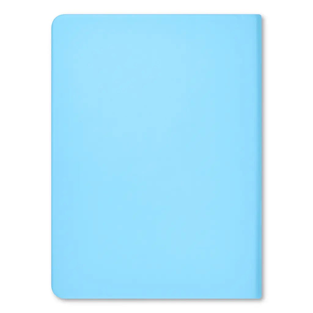 Blue rhinestone-covered journal with colorful lined pages and ribbon bookmark