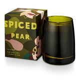 Spiced Pear candle in green glass vessel with abstract floral packaging and warm fall fragrance