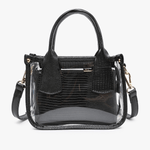 Black handbag with clear accents on a white background