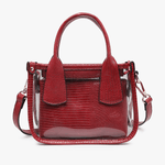 Red handbag with clear accents on a white background
