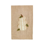 Chambray hand towel with white stacked pumpkin appliqué and French knot detailing