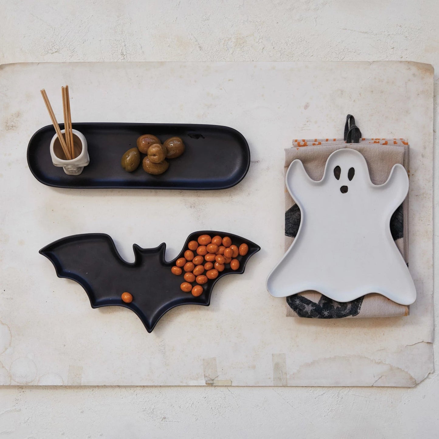 Stoneware Bat Shaped Dish, Matte Black by Creative Co Op at Confetti Gift and Party