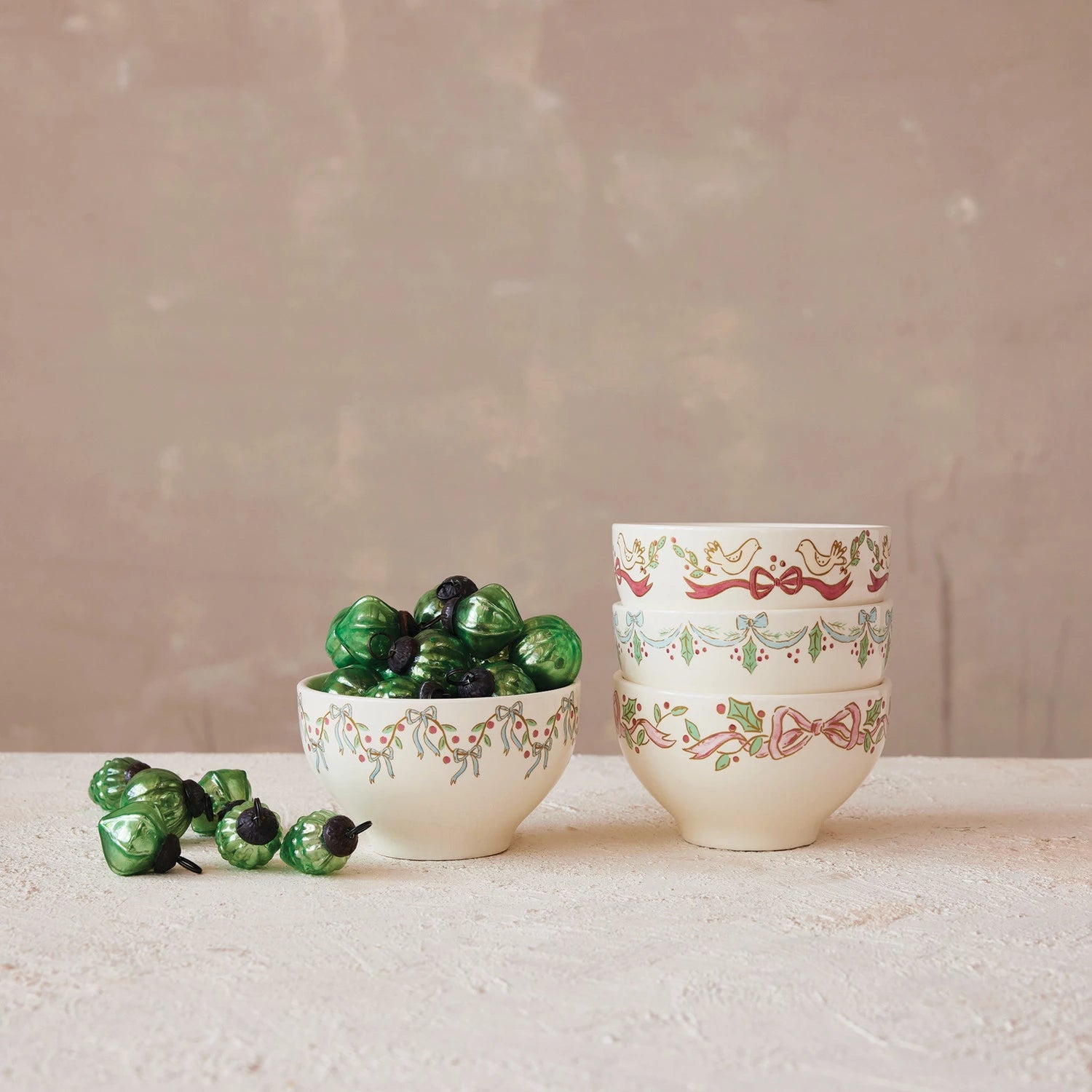 Stoneware Bowl with Bows, 4 Styles by Creative Co Op at Confetti Gift and Party Tuscaloosa Alabama