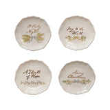 Scalloped holiday stoneware plate with festive saying and gold rim
