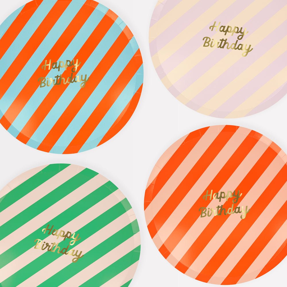 Stripe Happy Birthday Dinner Plates by Meri Meri at Confetti Gift and Party Tuscaloosa Alabama