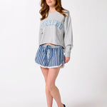 Striped Boxer Lounge Shorts – Blue Stripe with Floral Waistband by Shiraleah at Confetti Gift and Party Tuscaloosa Alabama