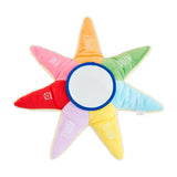 Sun-shaped educational plush toy with color-coded petals and sound features to teach toddlers colors
