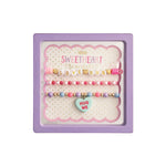 Set of three pastel bead stretch bracelets with 'Love Bug' lettering and 'Hug Me' heart charm for girls