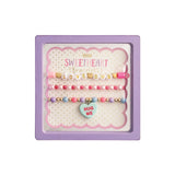 Set of three pastel bead stretch bracelets with 'Love Bug' lettering and 'Hug Me' heart charm for girls