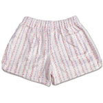 White plush shorts with pink and lavender bow vine print for girls