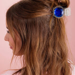 Taylor Elliott Designs - Claw Hair Clip - Sm - Silver Glitter w/Blue Circle Gemstones by Taylor Elliott Designs at Confetti Gift and Party Tuscaloosa Alabama