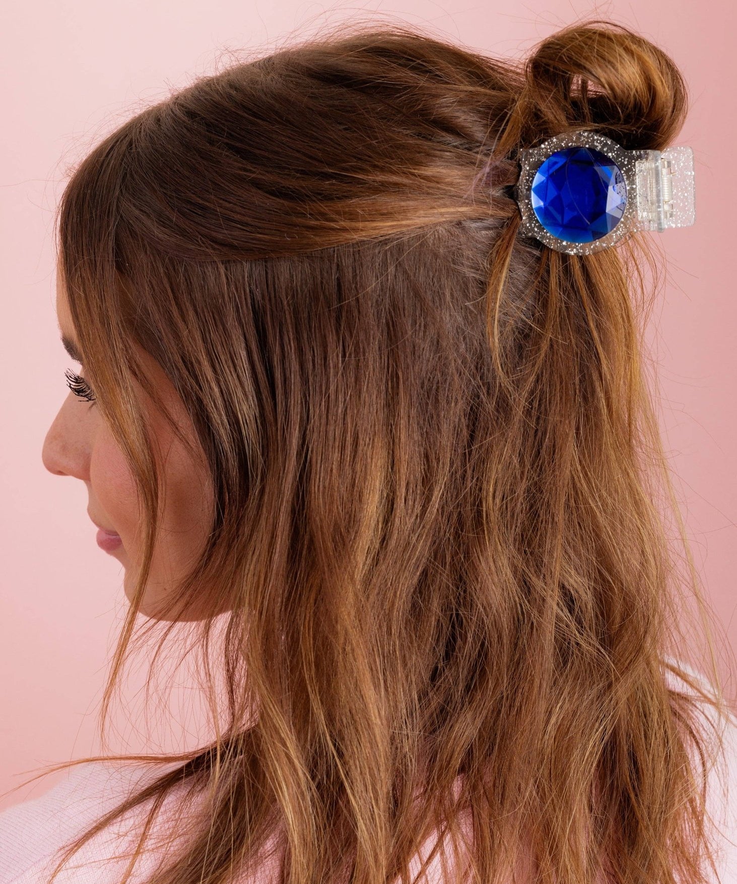 Taylor Elliott Designs - Claw Hair Clip - Sm - Silver Glitter w/Blue Circle Gemstones by Taylor Elliott Designs at Confetti Gift and Party Tuscaloosa Alabama