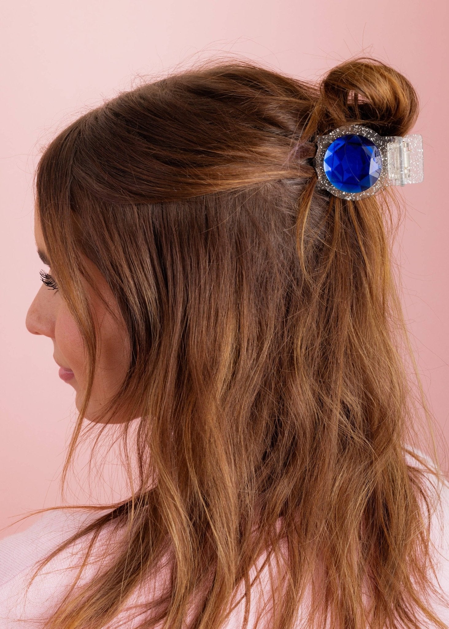 Taylor Elliott Designs - Claw Hair Clip - Sm - Silver Glitter w/Blue Circle Gemstones by Taylor Elliott Designs at Confetti Gift and Party Tuscaloosa Alabama