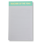 Lined notepad with mint green header and gold foil “TEACHER OF THE YEAR” text