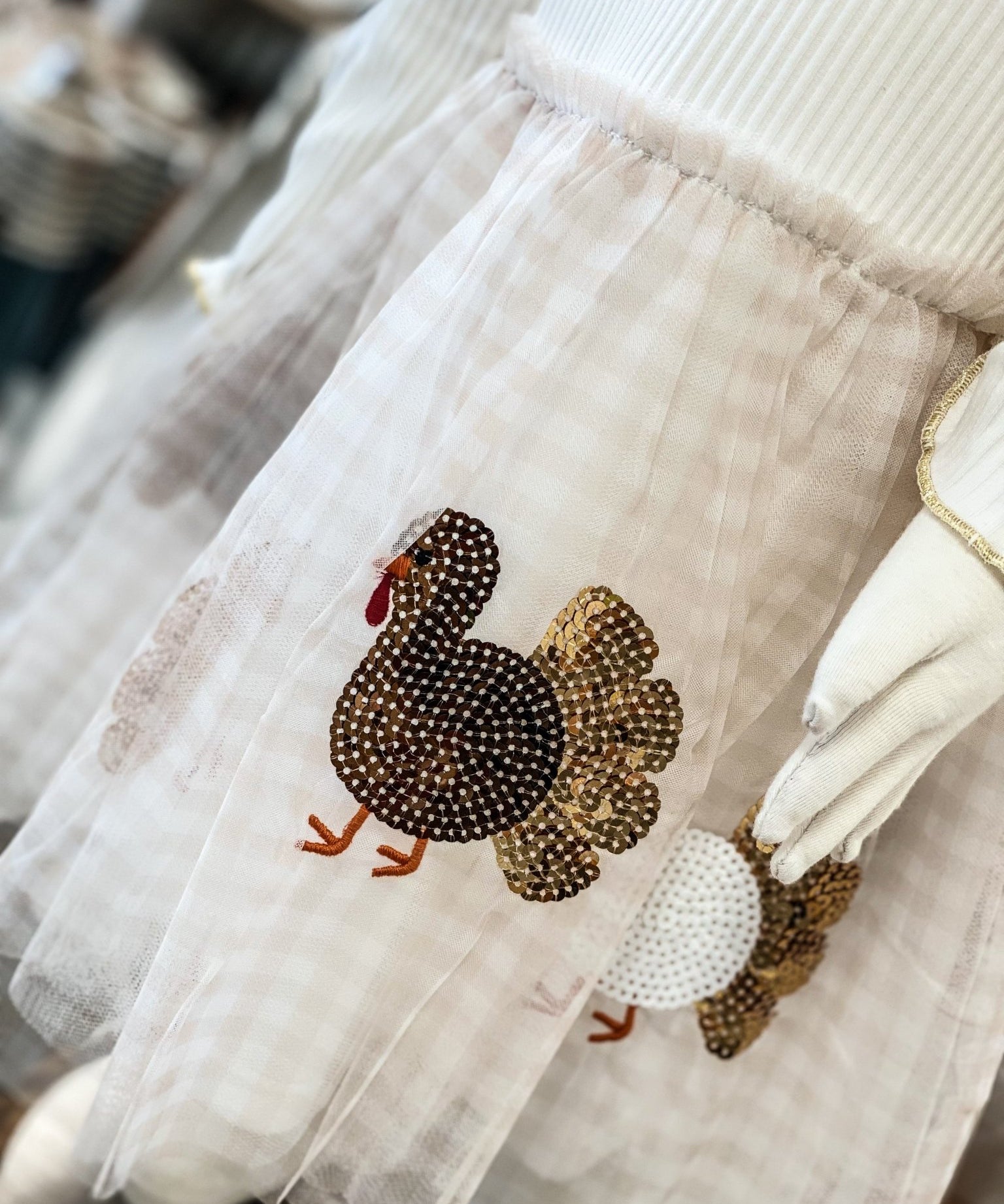 Thanksgiving Turkey Tutu Dress – Rib Knit Top with Sequin Turkey Skirt by Mud Pie at Confetti Gift and Party Tuscaloosa Alabama