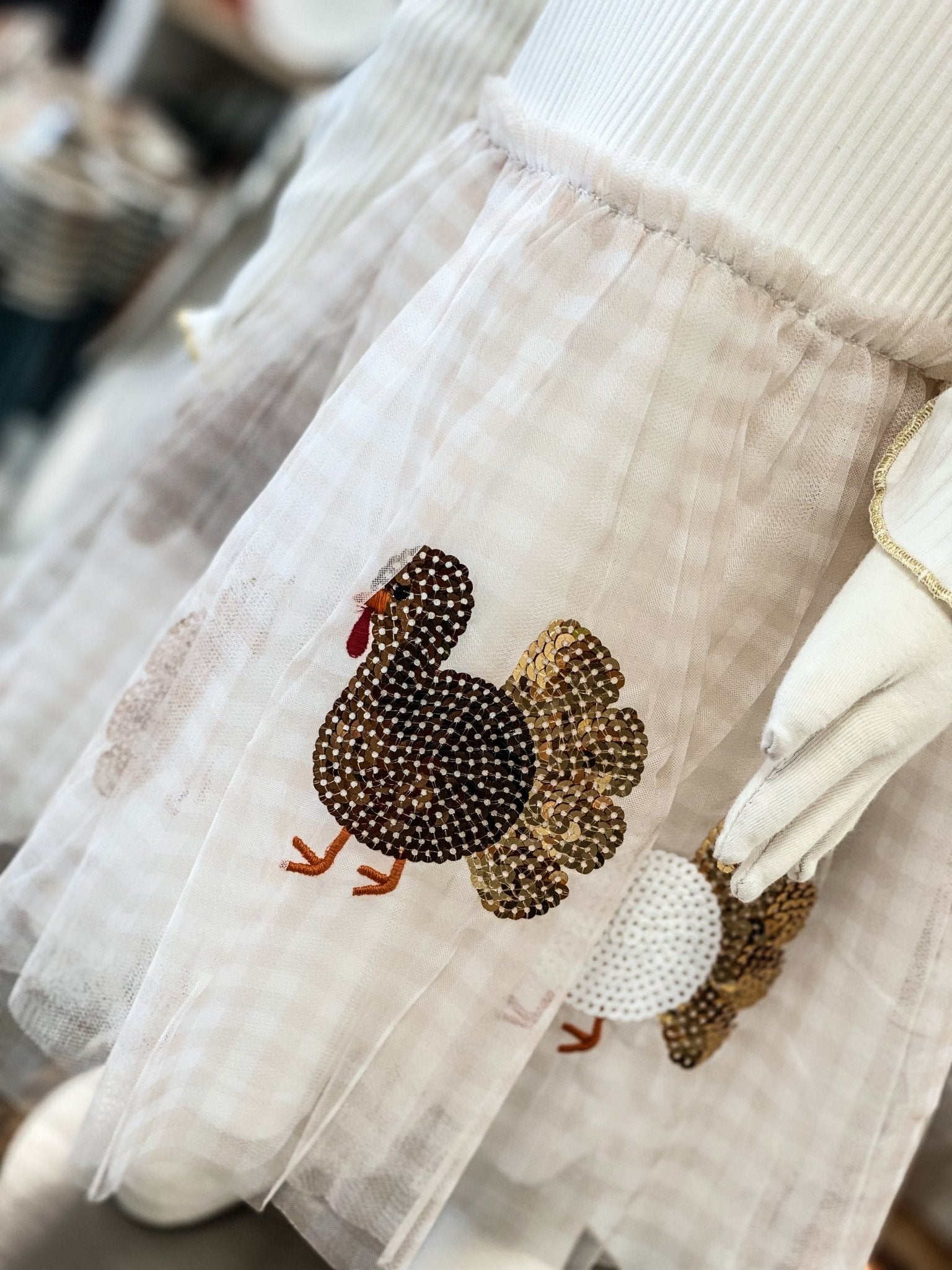 Thanksgiving Turkey Tutu Dress – Rib Knit Top with Sequin Turkey Skirt by Mud Pie at Confetti Gift and Party Tuscaloosa Alabama