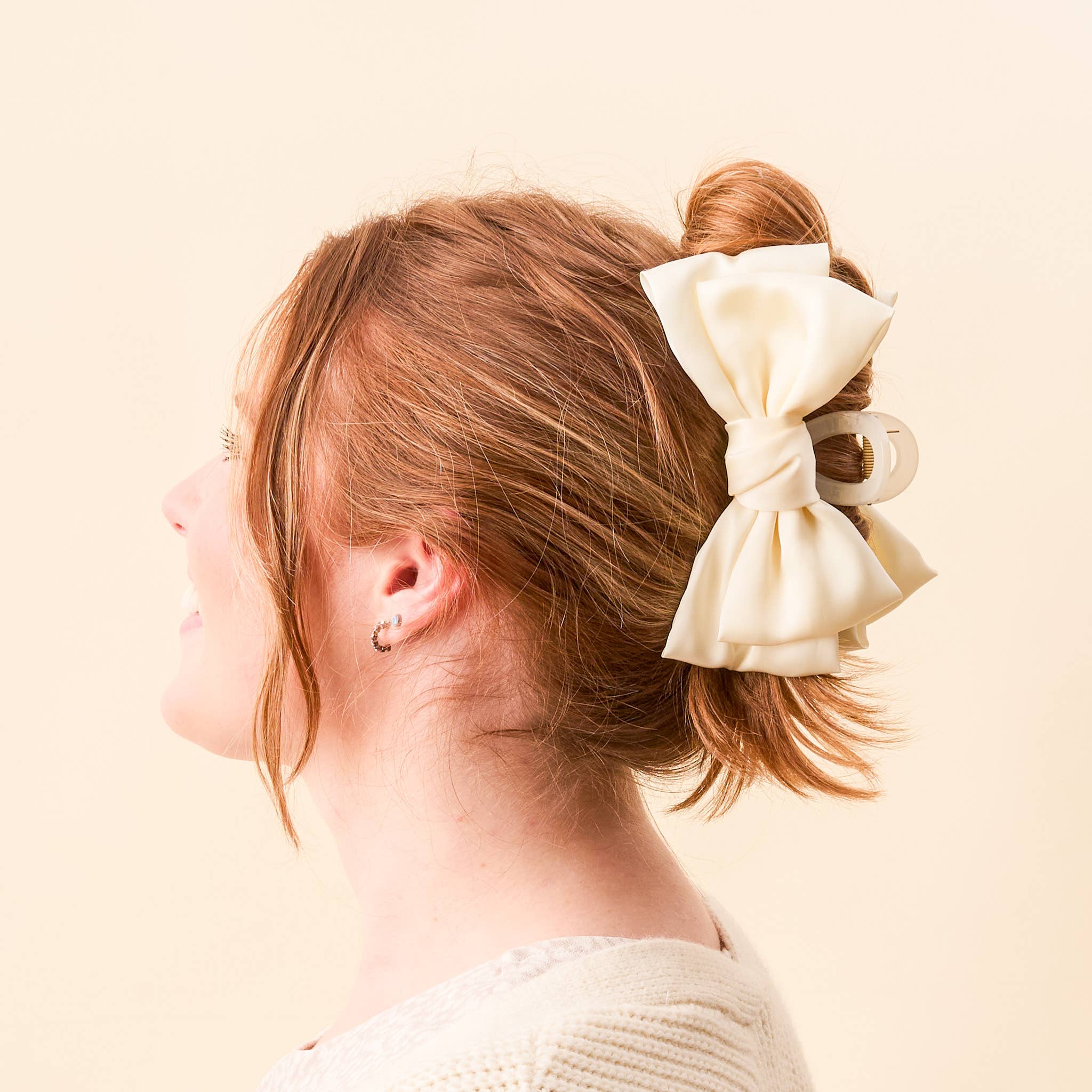 The Darling Effect - Satin Bow Claw Clip - Cream by The Darling Effect at Confetti Gift and Party Tuscaloosa Alabama